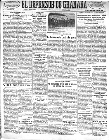 'El Defensor de Granada  : diario político independiente' - Año LIII Número 28206 Ed. Tarde - 1932 Julio 12