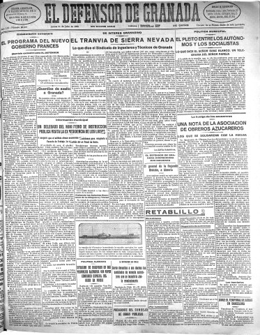 'El Defensor de Granada  : diario político independiente' - Año LIII Número 28212 Ed. Mañana - 1932 Julio 21