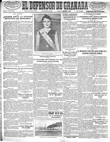 'El Defensor de Granada  : diario político independiente' - Año LIII Número 28214 Ed. Tarde - 1932 Julio 22