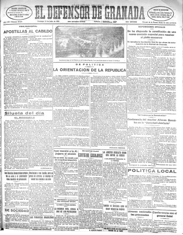 'El Defensor de Granada  : diario político independiente' - Año LIII Número 28215 Ed. Mañana - 1932 Julio 24