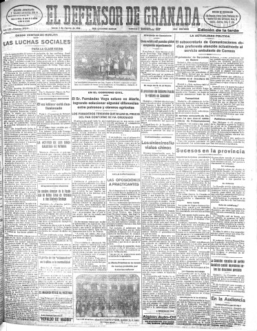 'El Defensor de Granada  : diario político independiente' - Año LIII Número 28225 Ed. Tarde - 1932 Agosto 04