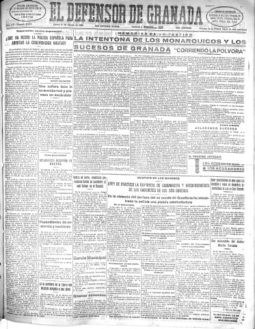 'El Defensor de Granada  : diario político independiente' - Año LIII Número 28242 Ed. Mañana - 1932 Agosto 25