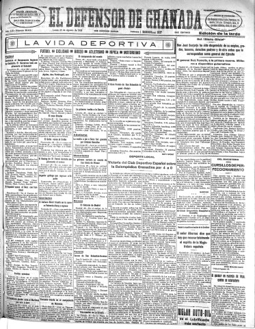 'El Defensor de Granada  : diario político independiente' - Año LIII Número 28249 Ed. Tarde - 1932 Agosto 29