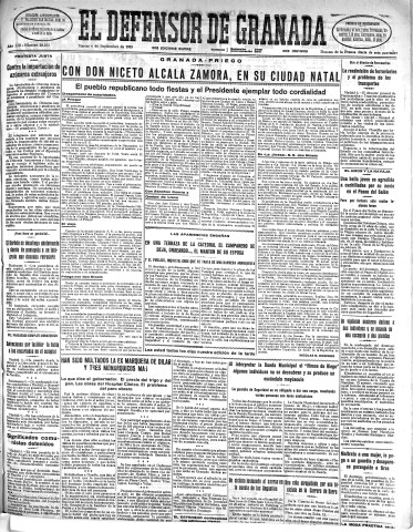 'El Defensor de Granada  : diario político independiente' - Año LIII Número 28256 Ed. Mañana - 1932 Septiembre 06