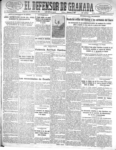 'El Defensor de Granada  : diario político independiente' - Año LIII Número 28269 Ed. Mañana - 1932 Septiembre 21
