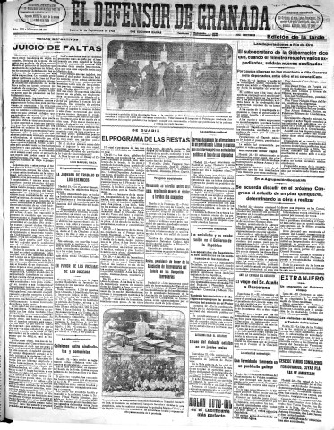 'El Defensor de Granada  : diario político independiente' - Año LIII Número 28271 Ed. Tarde - 1932 Septiembre 22