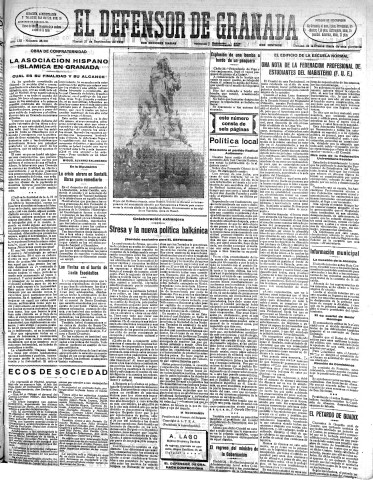 'El Defensor de Granada  : diario político independiente' - Año LIII Número 28280 Ed. Mañana - 1932 Septiembre 27