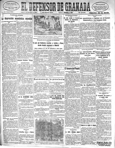 'El Defensor de Granada  : diario político independiente' - Año LIII Número 28281 Ed. Tarde - 1932 Septiembre 27