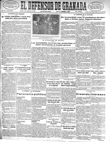 'El Defensor de Granada  : diario político independiente' - Año LIII Número 28286 Ed. Mañana - 1932 Septiembre 30