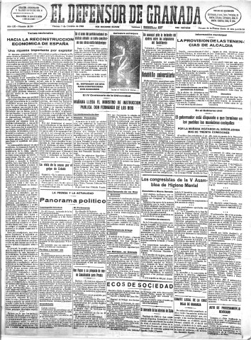'El Defensor de Granada  : diario político independiente' - Año LIII Número 28298 Ed. Mañana - 1932 Octubre 07