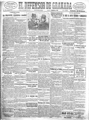 'El Defensor de Granada  : diario político independiente' - Año LIII Número 28328 Ed. Tarde - 1932 Octubre 25