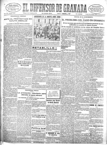 'El Defensor de Granada  : diario político independiente' - Año LIII Número 28335 Ed. Mañana - 1932 Octubre 29
