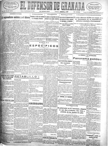 'El Defensor de Granada  : diario político independiente' - Año LIII Número 28354 Ed. Mañana - 1932 Noviembre 10