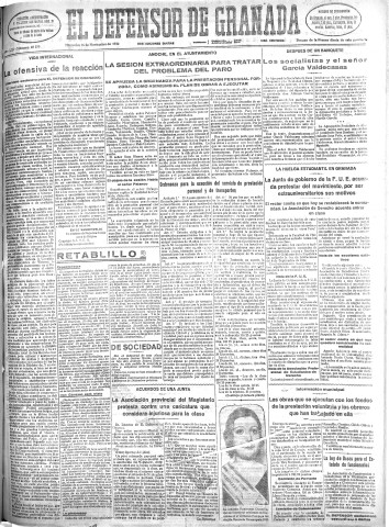 'El Defensor de Granada  : diario político independiente' - Año LIII Número 28370 Ed. Mañana - 1932 Noviembre 16