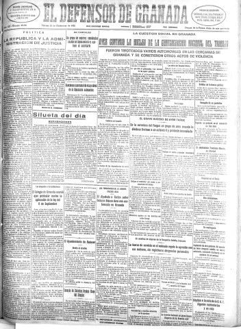 'El Defensor de Granada  : diario político independiente' - Año LIII Número 28385 Ed. Mañana - 1932 Noviembre 25
