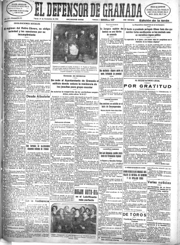 'El Defensor de Granada  : diario político independiente' - Año LIII Número 28391 Ed. Tarde - 1932 Noviembre 29