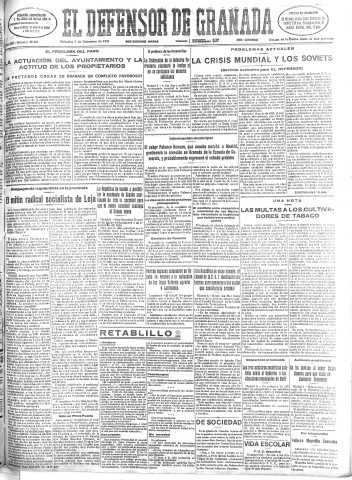 'El Defensor de Granada  : diario político independiente' - Año LIII Número 28403 Ed. Mañana - 1932 Diciembre 07