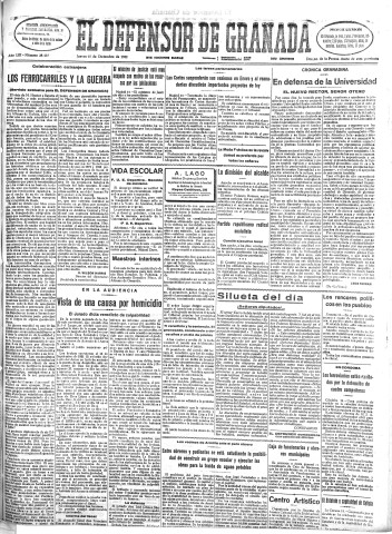 'El Defensor de Granada  : diario político independiente' - Año LIII Número 28417 Ed. Mañana - 1932 Diciembre 15