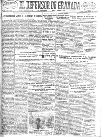 'El Defensor de Granada  : diario político independiente' - Año LIII Número 28423 Ed. Mañana - 1932 Diciembre 18