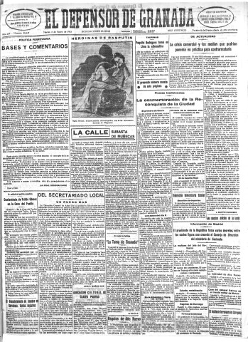 'El Defensor de Granada  : diario político independiente' - Año LIV Número 28447 Ed. Mañana - 1933 Enero 03