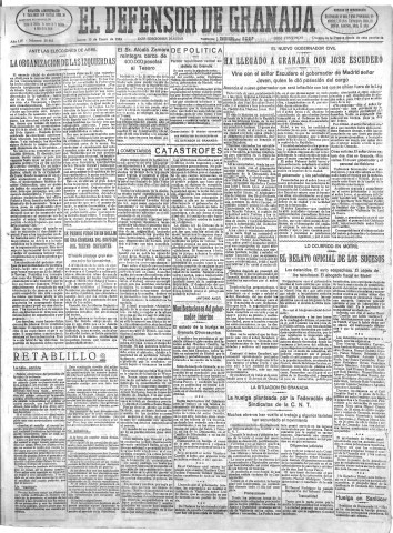 'El Defensor de Granada  : diario político independiente' - Año LIV Número 28463 Ed. Mañana - 1933 Enero 12