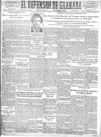 'El Defensor de Granada  : diario político independiente' - Año LIV Número 28475 Ed. Mañana - 1933 Enero 19