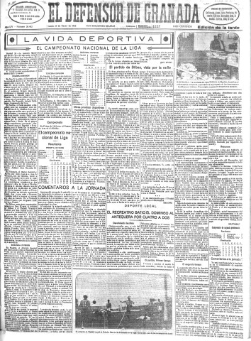 'El Defensor de Granada  : diario político independiente' - Año LIV Número 28482 Ed. Tarde - 1933 Enero 23