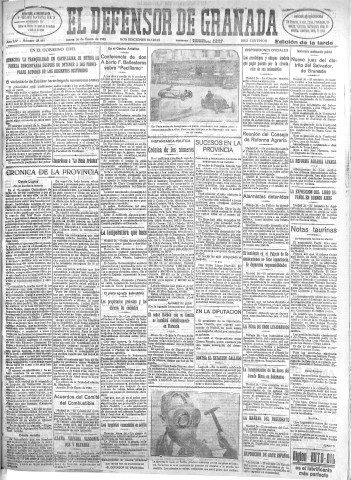 'El Defensor de Granada  : diario político independiente' - Año LIV Número 28488 Ed. Tarde - 1933 Enero 26