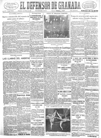 'El Defensor de Granada  : diario político independiente' - Año LIV Número 28498 Ed. Tarde - 1933 Febrero 01