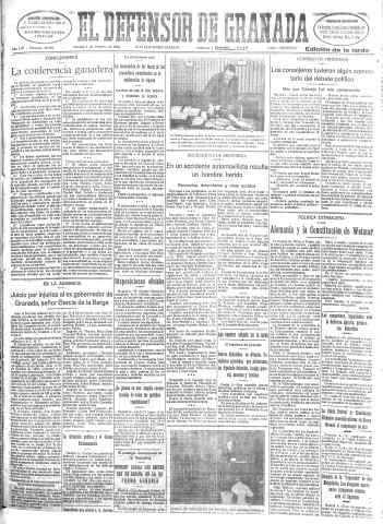 'El Defensor de Granada  : diario político independiente' - Año LIV Número 28502 Ed. Tarde - 1933 Febrero 03