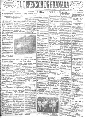 'El Defensor de Granada  : diario político independiente' - Año LIV Número 28504 Ed. Tarde - 1933 Febrero 04