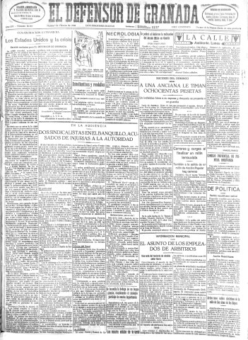 'El Defensor de Granada  : diario político independiente' - Año LIV Número 28507 Ed. Mañana - 1933 Febrero 07