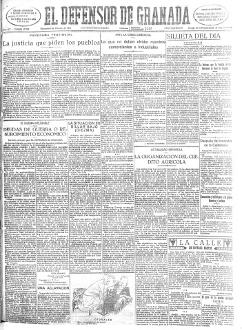 'El Defensor de Granada  : diario político independiente' - Año LIV Número 28509 Ed. Mañana - 1933 Febrero 08