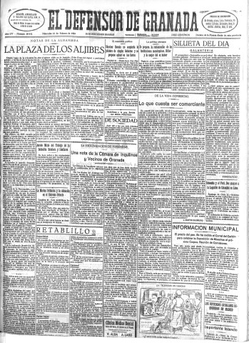 'El Defensor de Granada  : diario político independiente' - Año LIV Número 28532 Ed. Mañana - 1933 Febrero 22