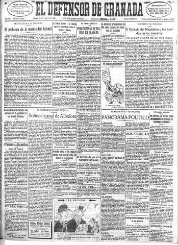'El Defensor de Granada  : diario político independiente' - Año LIV Número 28536 Ed. Mañana - 1933 Febrero 24