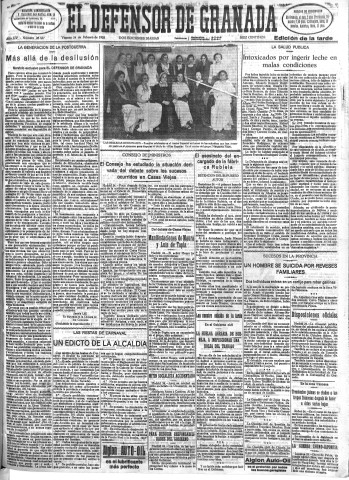 'El Defensor de Granada  : diario político independiente' - Año LIV Número 28537 Ed. Tarde - 1933 Febrero 24