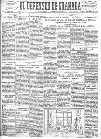 'El Defensor de Granada  : diario político independiente' - Año LIV Número 28538 Ed. Mañana - 1933 Febrero 25