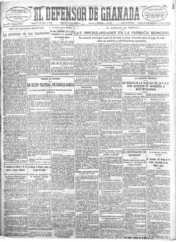 'El Defensor de Granada  : diario político independiente' - Año LIV Número 28562 Ed. Mañana - 1933 Marzo 11