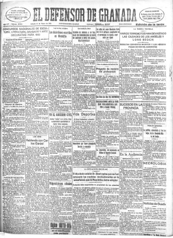 'El Defensor de Granada  : diario político independiente' - Año LIV Número 28563 Ed. Tarde - 1933 Marzo 11