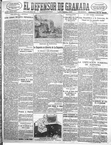 'El Defensor de Granada  : diario político independiente' - Año LIV Número 28619 Ed. Tarde - 1933 Abril 13