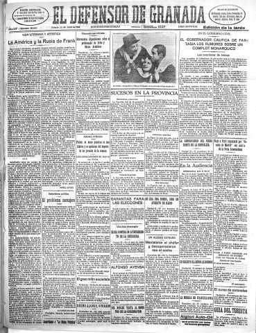 'El Defensor de Granada  : diario político independiente' - Año LIV Número 28633 Ed. Tarde - 1933 Abril 22