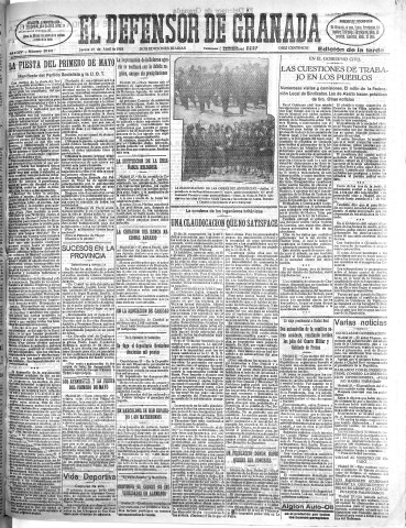 'El Defensor de Granada  : diario político independiente' - Año LIV Número 28641 Ed. Tarde - 1933 Abril 27