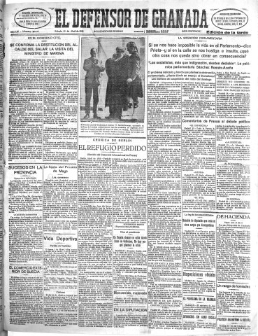 'El Defensor de Granada  : diario político independiente' - Año LIV Número 28645 Ed. Tarde - 1933 Abril 29