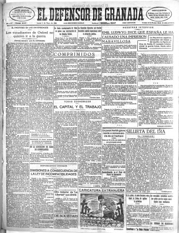 'El Defensor de Granada  : diario político independiente' - Año LIV Número 28649 Ed. Mañana - 1933 Mayo 04