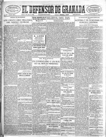 'El Defensor de Granada  : diario político independiente' - Año LIV Número 28651 Ed. Mañana - 1933 Mayo 05
