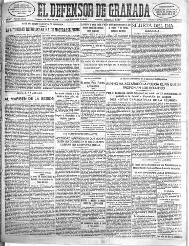 'El Defensor de Granada  : diario político independiente' - Año LIV Número 28655 Ed. Mañana - 1933 Mayo 07