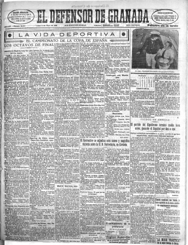 'El Defensor de Granada  : diario político independiente' - Año LIV Número 28656 Ed. Tarde - 1933 Mayo 08