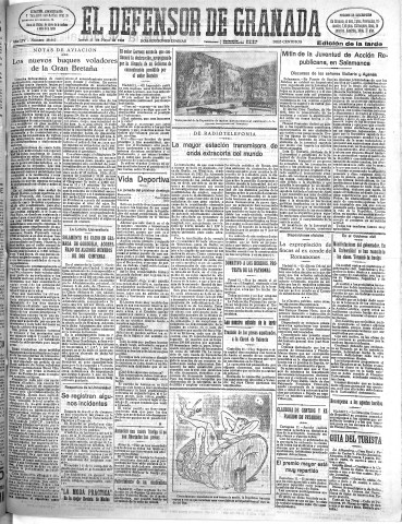 'El Defensor de Granada  : diario político independiente' - Año LIV Número 28662 Ed. Tarde - 1933 Mayo 11