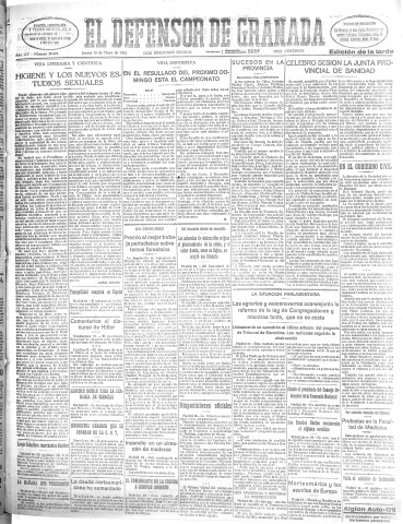 'El Defensor de Granada  : diario político independiente' - Año LIV Número 28674 Ed. Tarde - 1933 Mayo 18