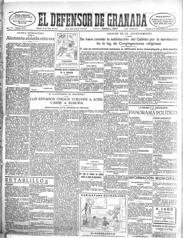 'El Defensor de Granada  : diario político independiente' - Año LIV Número 28677 Ed. Mañana - 1933 Mayo 20